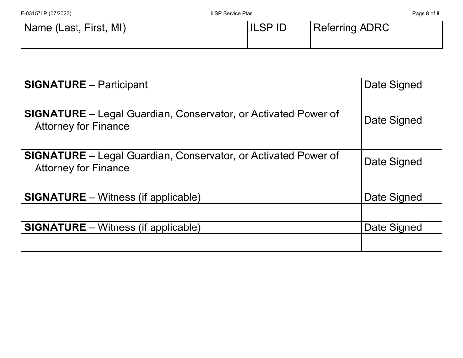 Form F-03157LP Independent Living Supports Pilot (Ilsp) Service Plan - Large Print - Wisconsin, Page 8