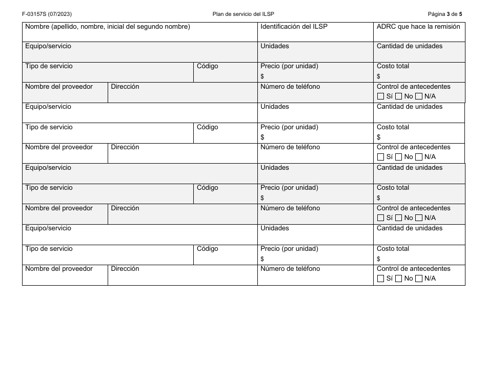 Formulario F-03157S Plan De Servicio Del Independent Living Supports Pilot (Piloto De Apoyos Para La Vida Independiente, Ilsp) - Wisconsin (Spanish), Page 3