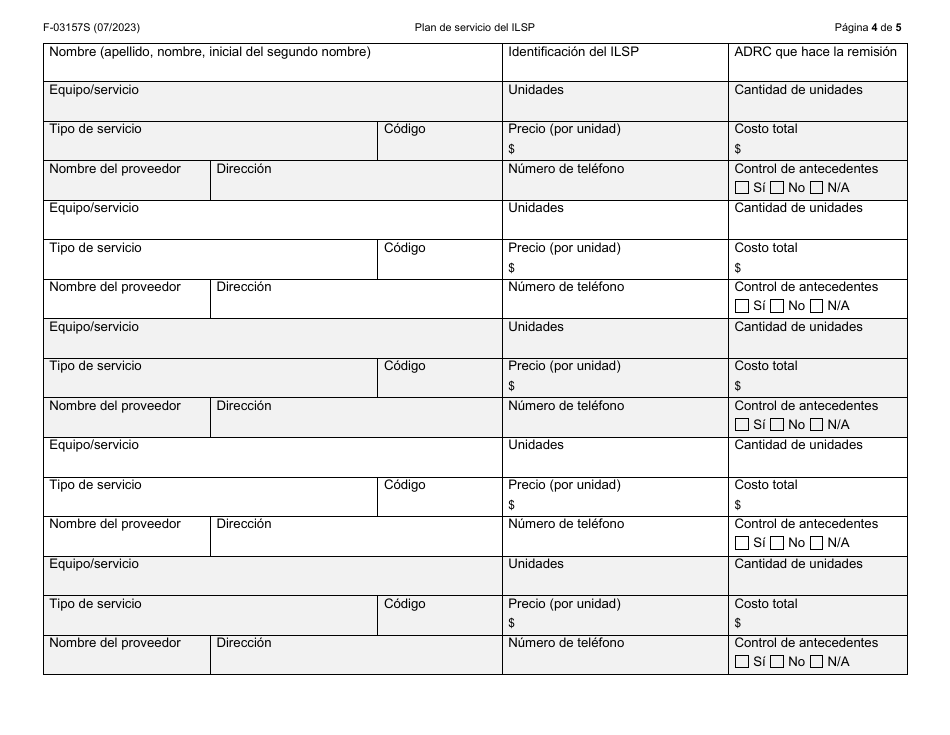 Formulario F-03157S Plan De Servicio Del Independent Living Supports Pilot (Piloto De Apoyos Para La Vida Independiente, Ilsp) - Wisconsin (Spanish), Page 4