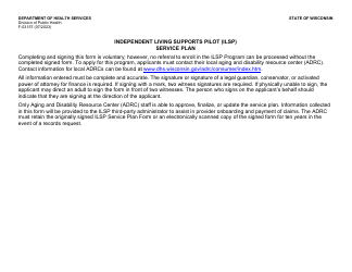 Document preview: Form F-03157 Independent Living Supports Pilot (Ilsp) Service Plan - Wisconsin