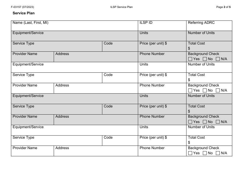 Form F-03157 Independent Living Supports Pilot (Ilsp) Service Plan - Wisconsin, Page 2