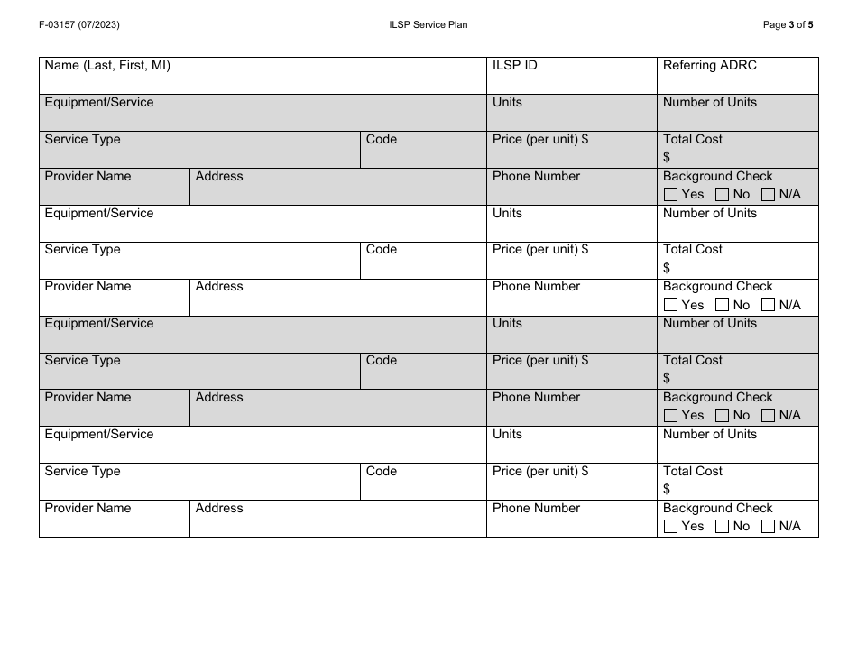 Form F-03157 Independent Living Supports Pilot (Ilsp) Service Plan - Wisconsin, Page 3