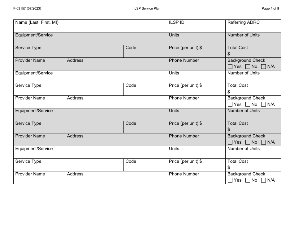 Form F-03157 Independent Living Supports Pilot (Ilsp) Service Plan - Wisconsin, Page 4