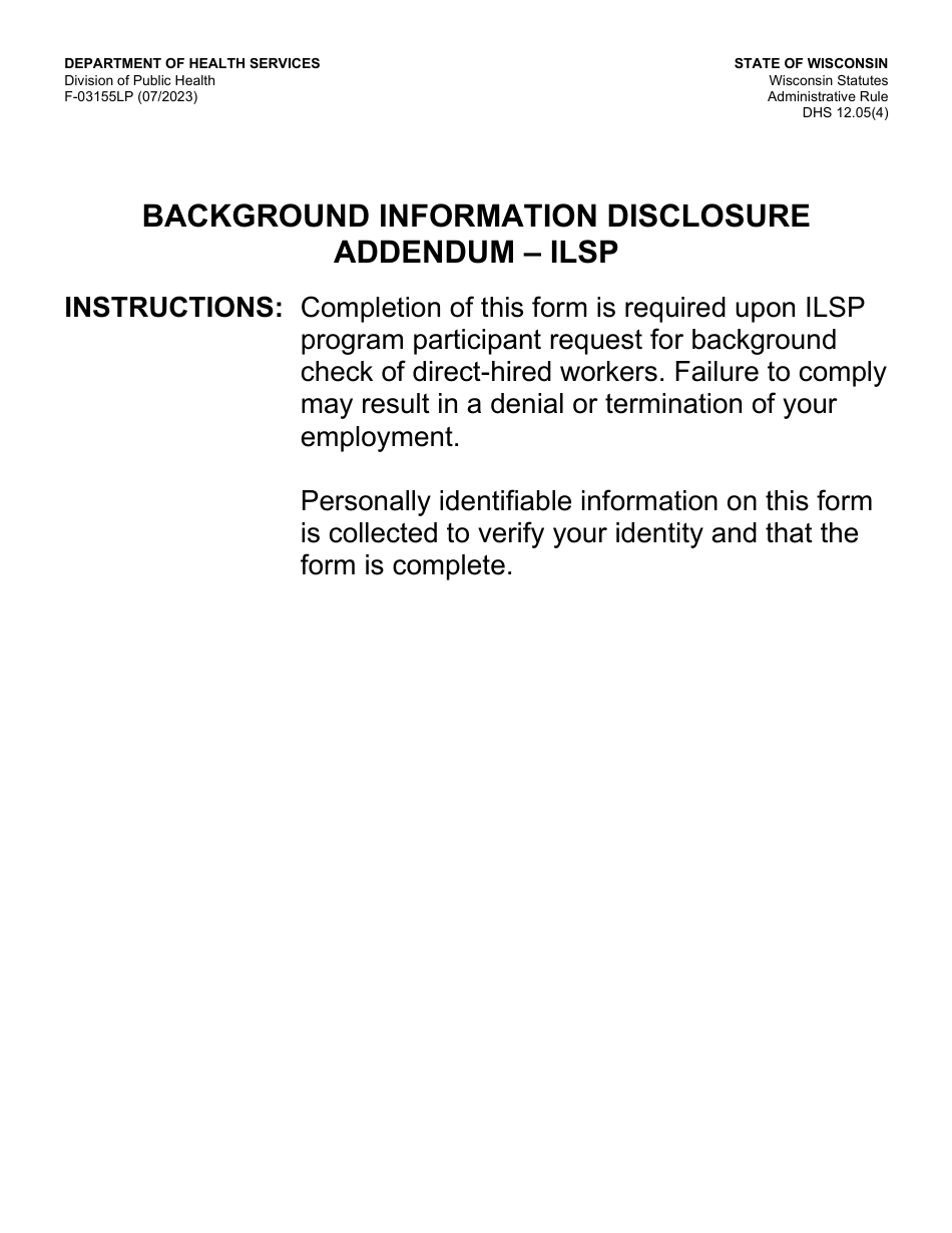 Form F-03155LP Background Information Disclosure Addendum - Ilsp - Large Print - Wisconsin, Page 1