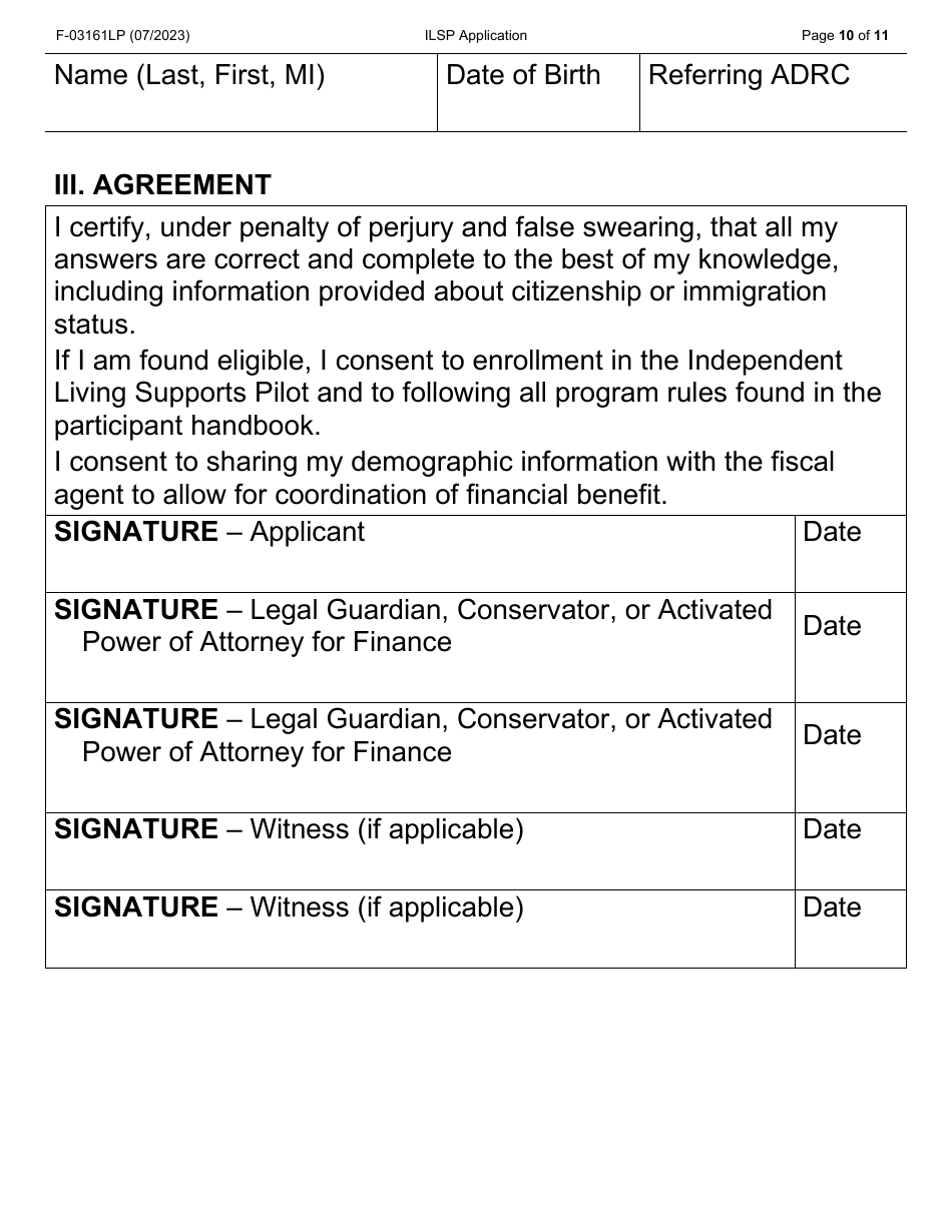 Form F-03161LP Independent Living Supports Pilot (Ilsp) Application - Wisconsin, Page 10
