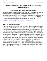 Form F-03161LP Independent Living Supports Pilot (Ilsp) Application - Wisconsin