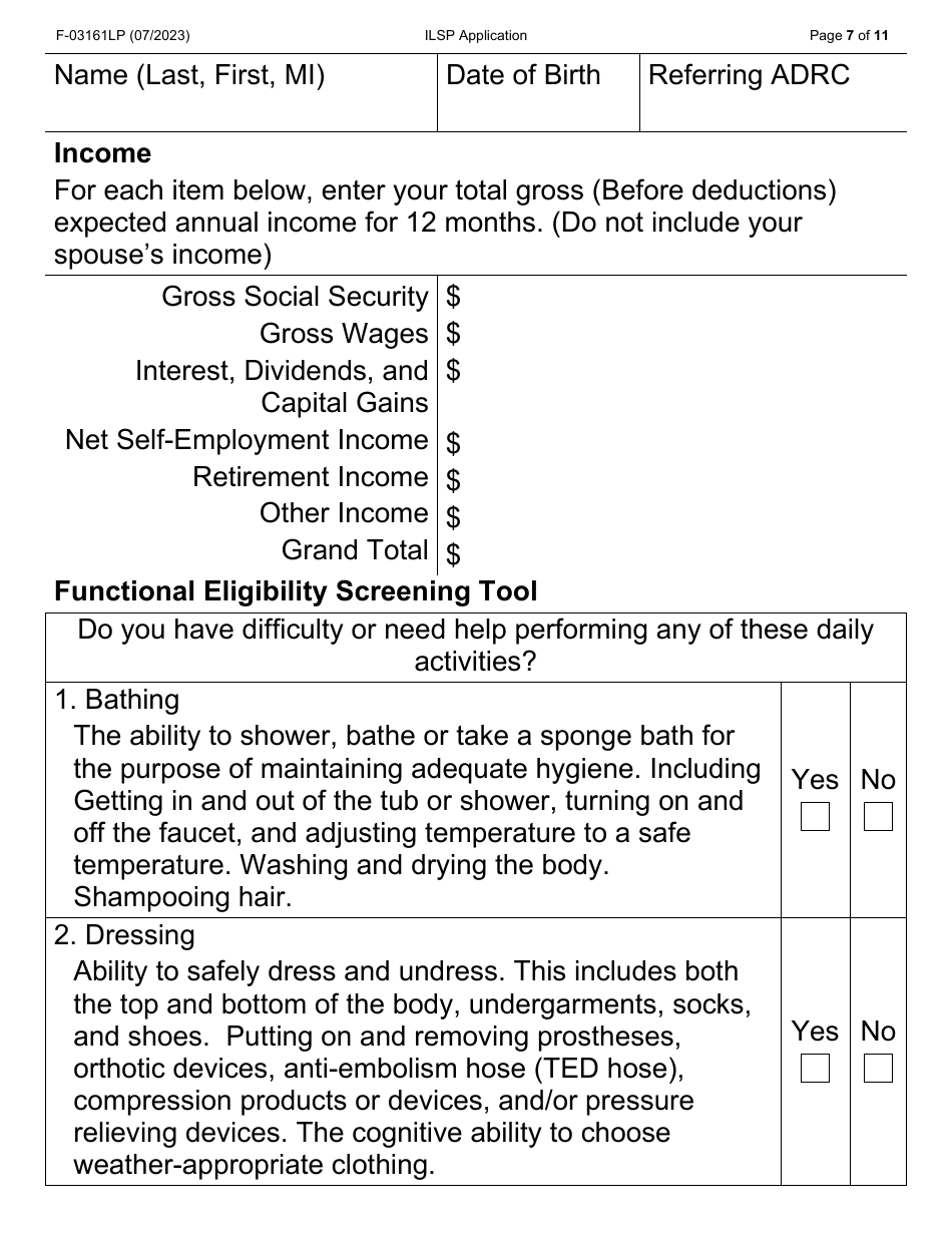 Form F-03161LP Independent Living Supports Pilot (Ilsp) Application - Wisconsin, Page 7