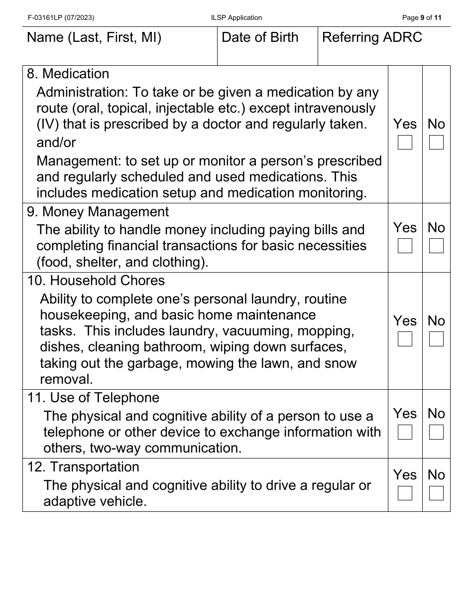 Form F-03161LP Independent Living Supports Pilot (Ilsp) Application - Wisconsin, Page 9