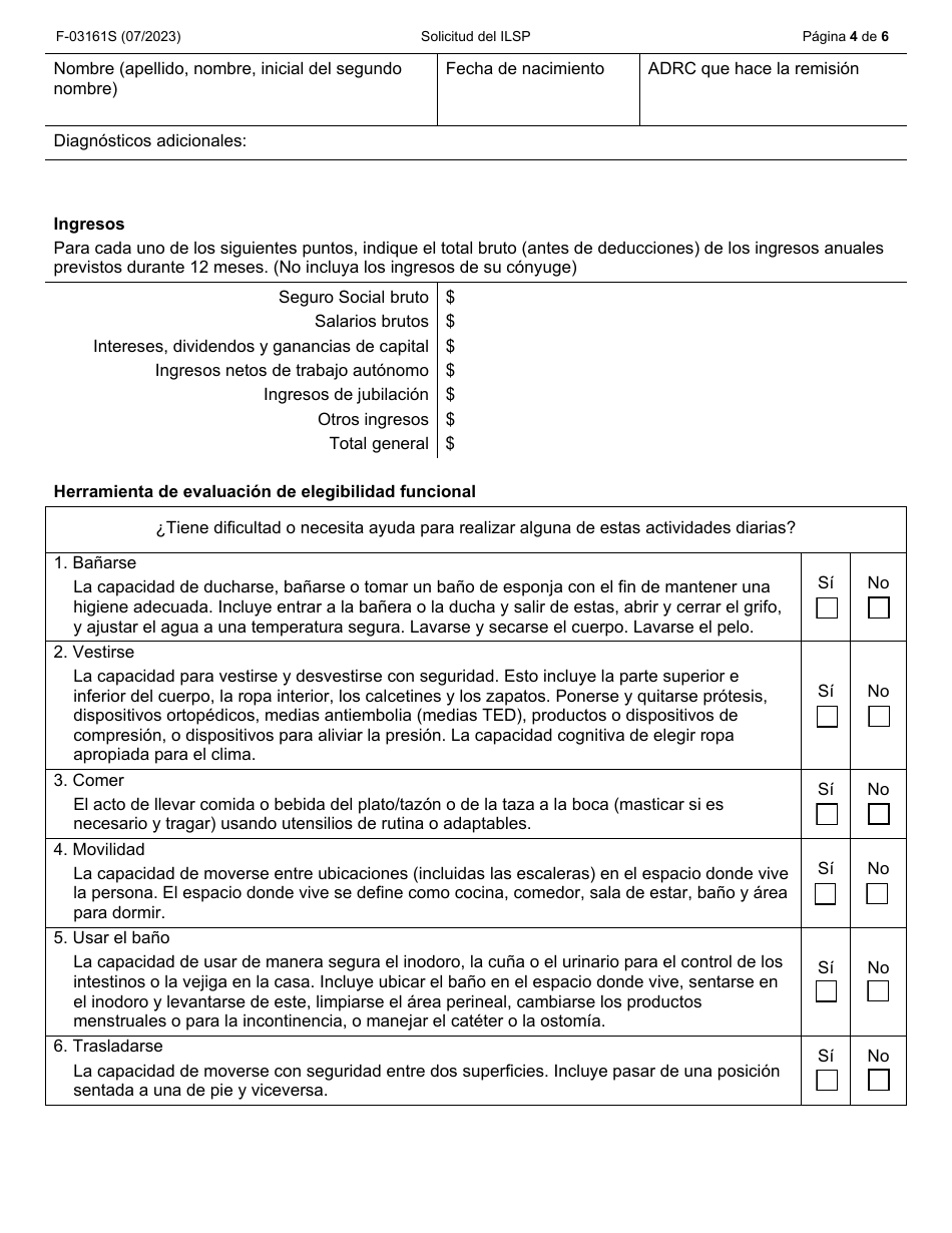 Formulario F-03161S Solicitud Del Independent Living Supports Pilot (Piloto De Apoyos Para La Vida Independiente, Ilsp) - Wisconsin (Spanish), Page 4
