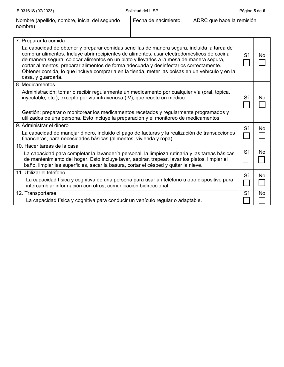 Formulario F-03161S Solicitud Del Independent Living Supports Pilot (Piloto De Apoyos Para La Vida Independiente, Ilsp) - Wisconsin (Spanish), Page 5