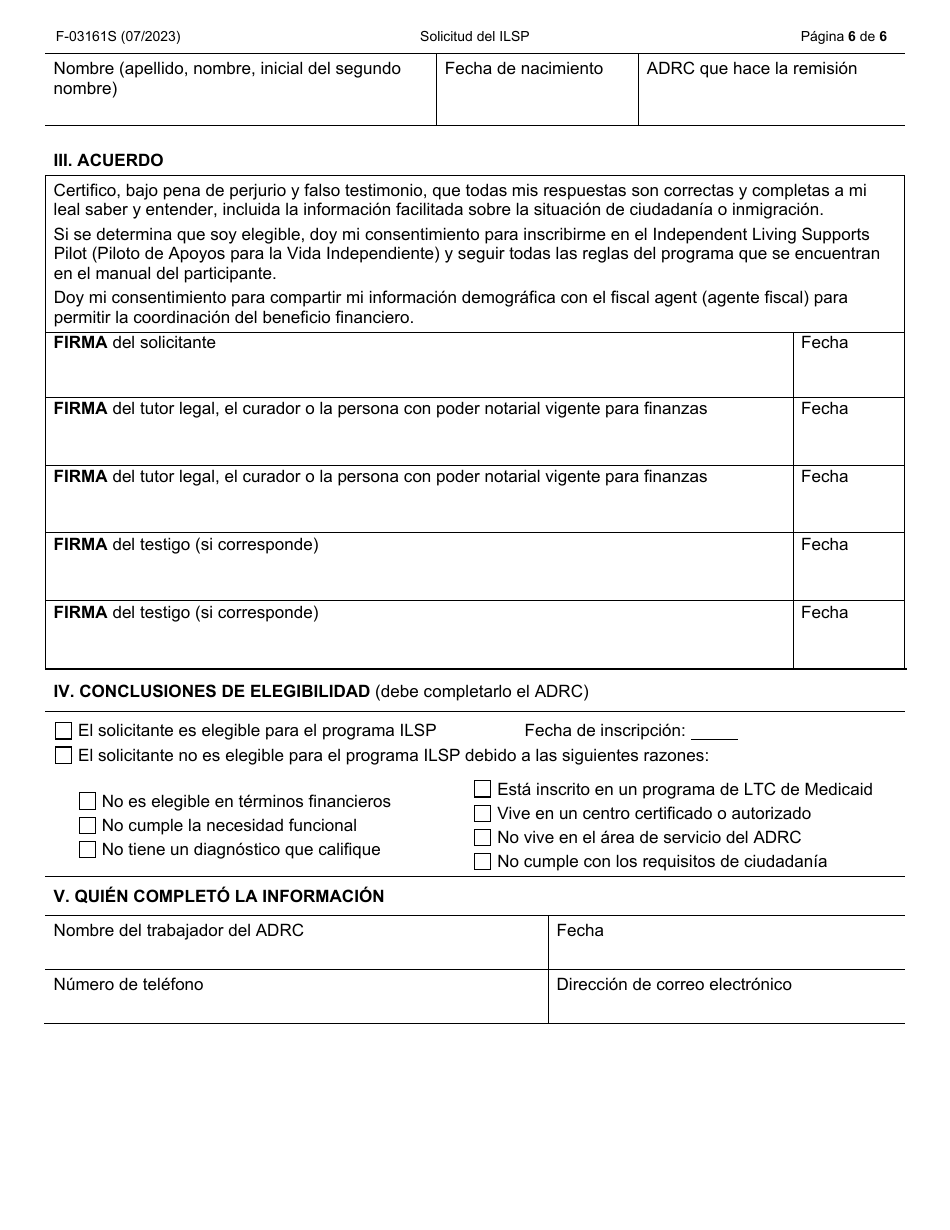 Formulario F-03161S Solicitud Del Independent Living Supports Pilot (Piloto De Apoyos Para La Vida Independiente, Ilsp) - Wisconsin (Spanish), Page 6