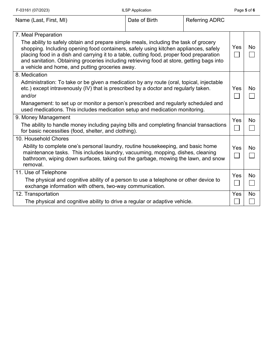 Form F-03161 Independent Living Supports Pilot (Ilsp) Application - Wisconsin, Page 5