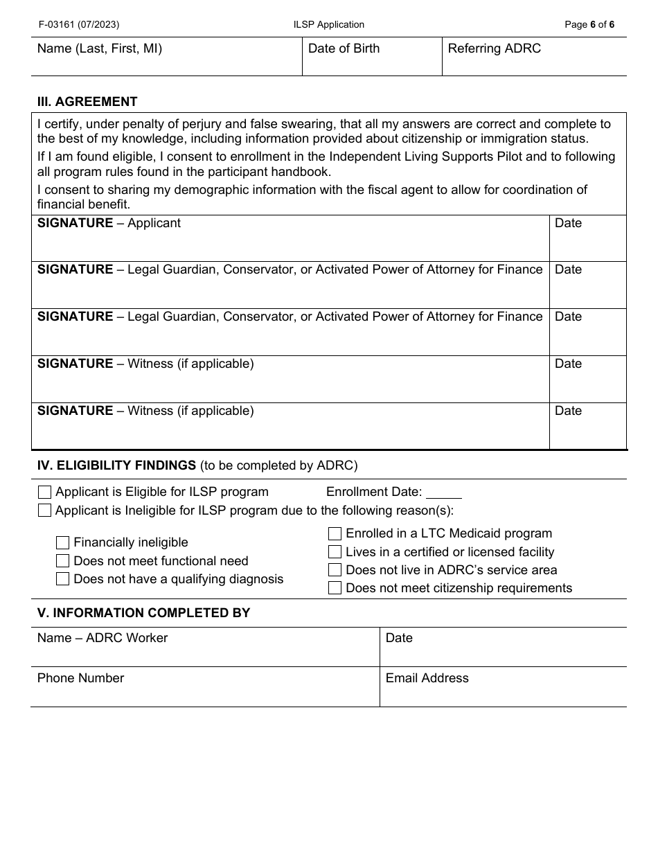 Form F-03161 Independent Living Supports Pilot (Ilsp) Application - Wisconsin, Page 6