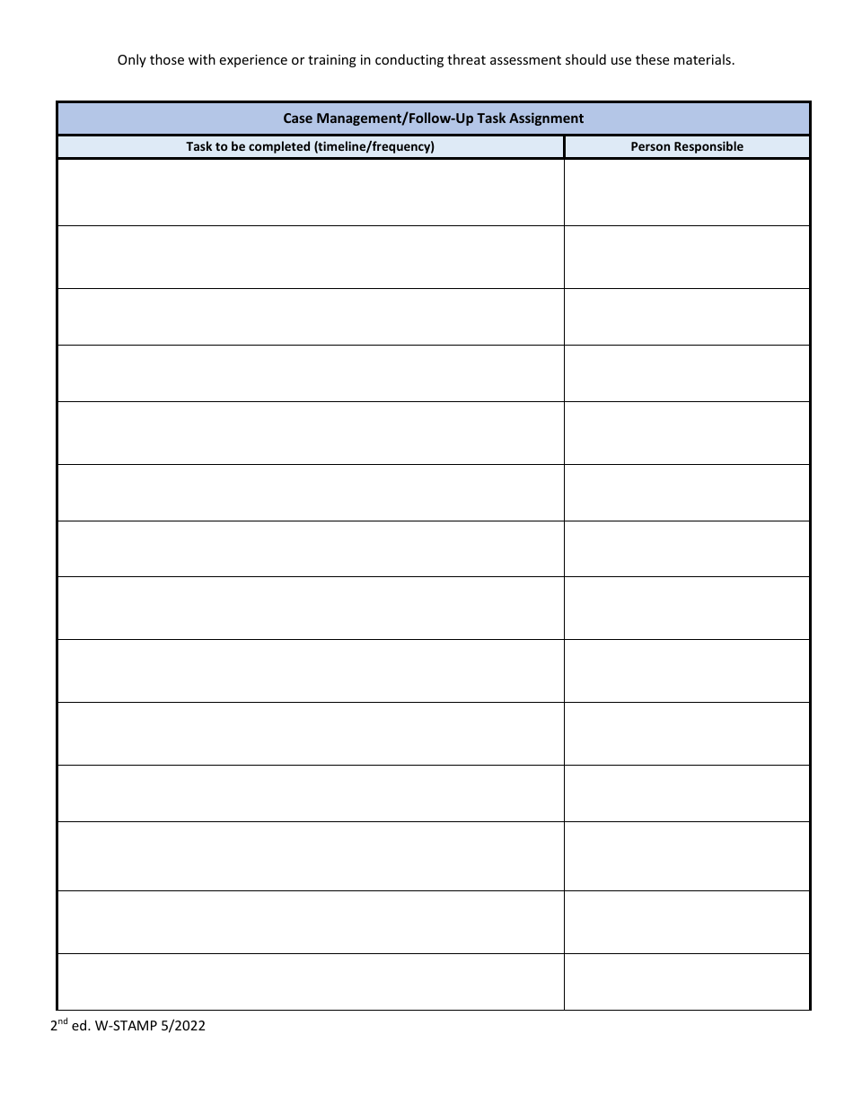 Wisconsin School Threat Assessment Forms - Phase Iii - Case Management / Follow-Up Task Assignment - Wisconsin, Page 1