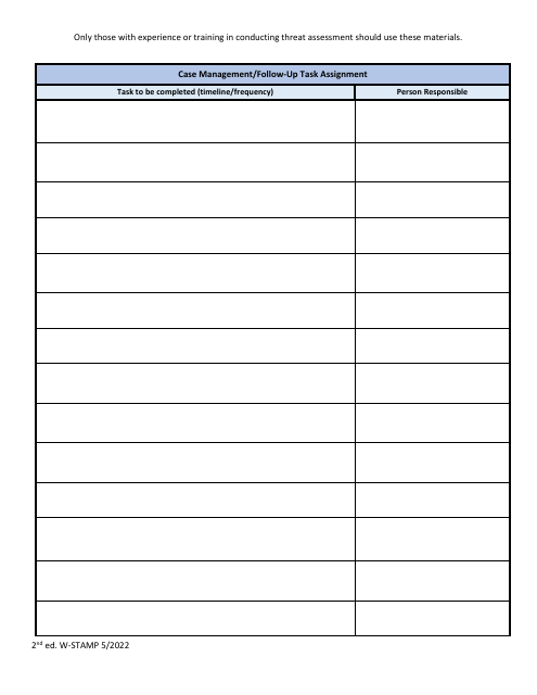 Wisconsin School Threat Assessment Forms - Phase Iii - Case Management / Follow-Up Task Assignment - Wisconsin Download Pdf