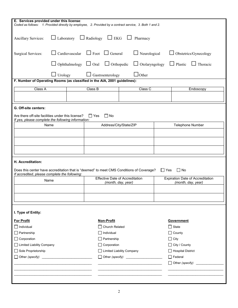 State Form 9340 Application for License to Operate an Ambulatory Outpatient Surgical Center - Indiana, Page 2