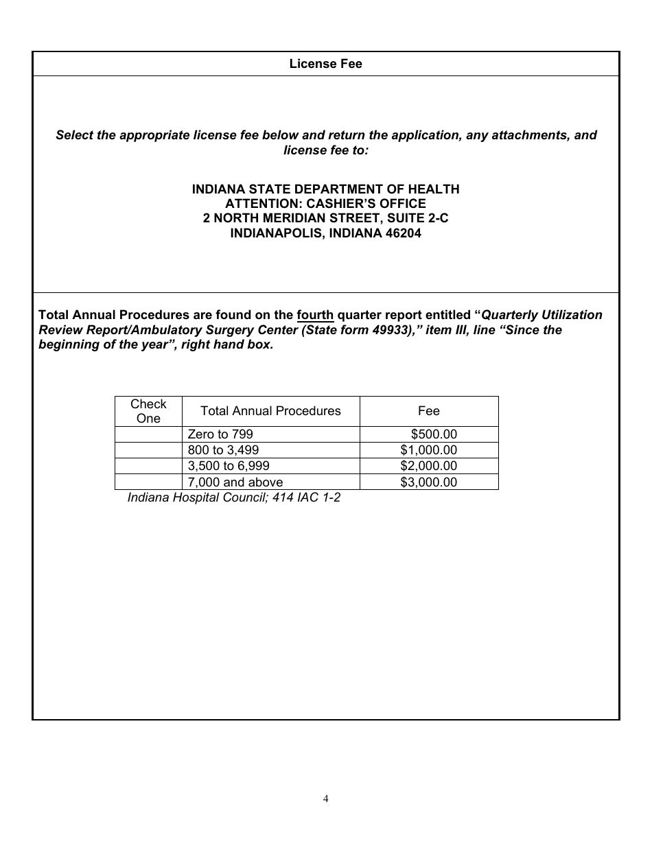 State Form 9340 Application for License to Operate an Ambulatory Outpatient Surgical Center - Indiana, Page 4