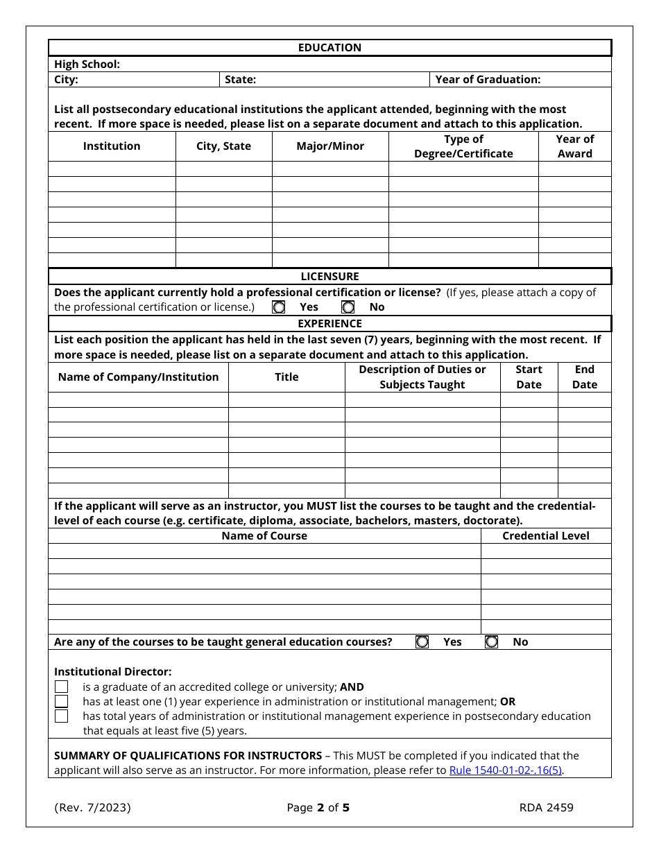Application for School Personnel (Use Only for Institutional Directors) - Tennessee, Page 2