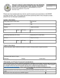 Form SFN61492 Project Update Questionnaire for the Drinking Water State Revolving Fund (Dwsrf) Program - North Dakota