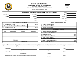 Document preview: Form 101 Periodic Estimate for Partial Payment - Montana