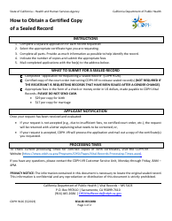 Document preview: Form CDPH9126 Application for Requesting a Sealed Record - California