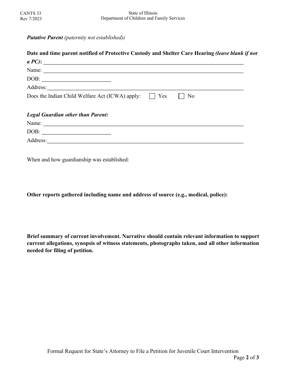 Form CANTS33 Formal Request for States Attorney to File a Petition for Juvenile Court Intervention - Illinois, Page 2