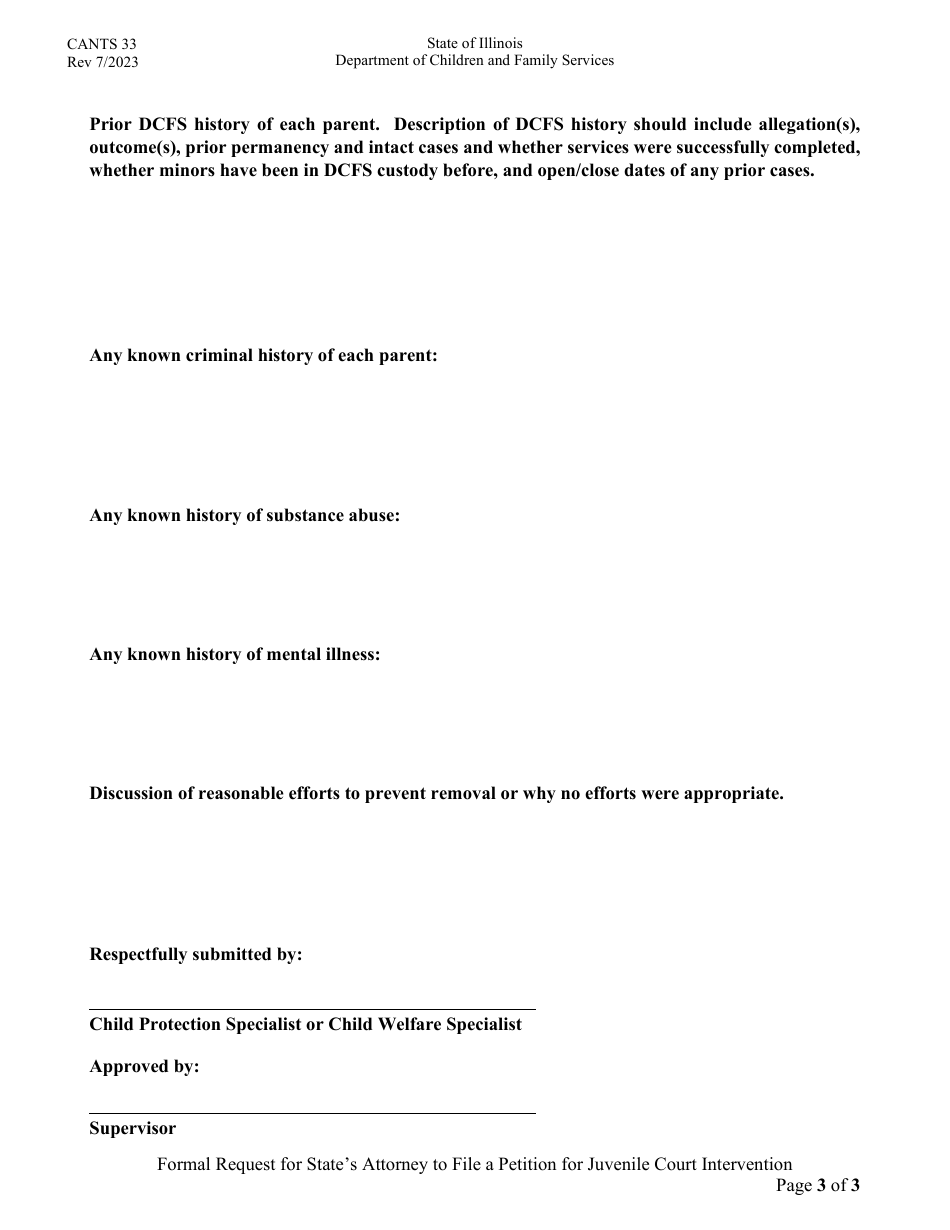 Form CANTS33 Formal Request for States Attorney to File a Petition for Juvenile Court Intervention - Illinois, Page 3
