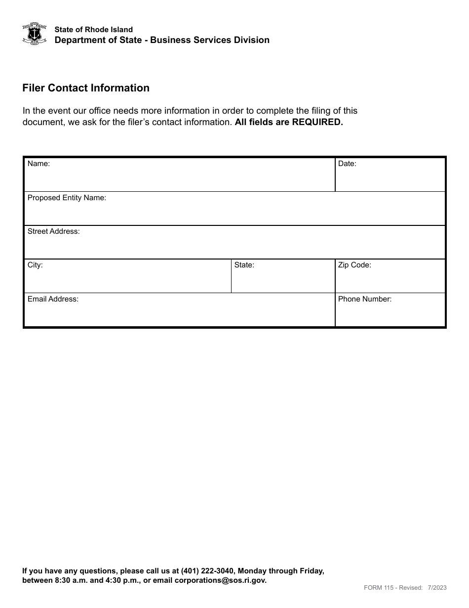 Form 115 Articles of Incorporation for a Domestic Professional Service Benefit Corporation - Rhode Island, Page 6