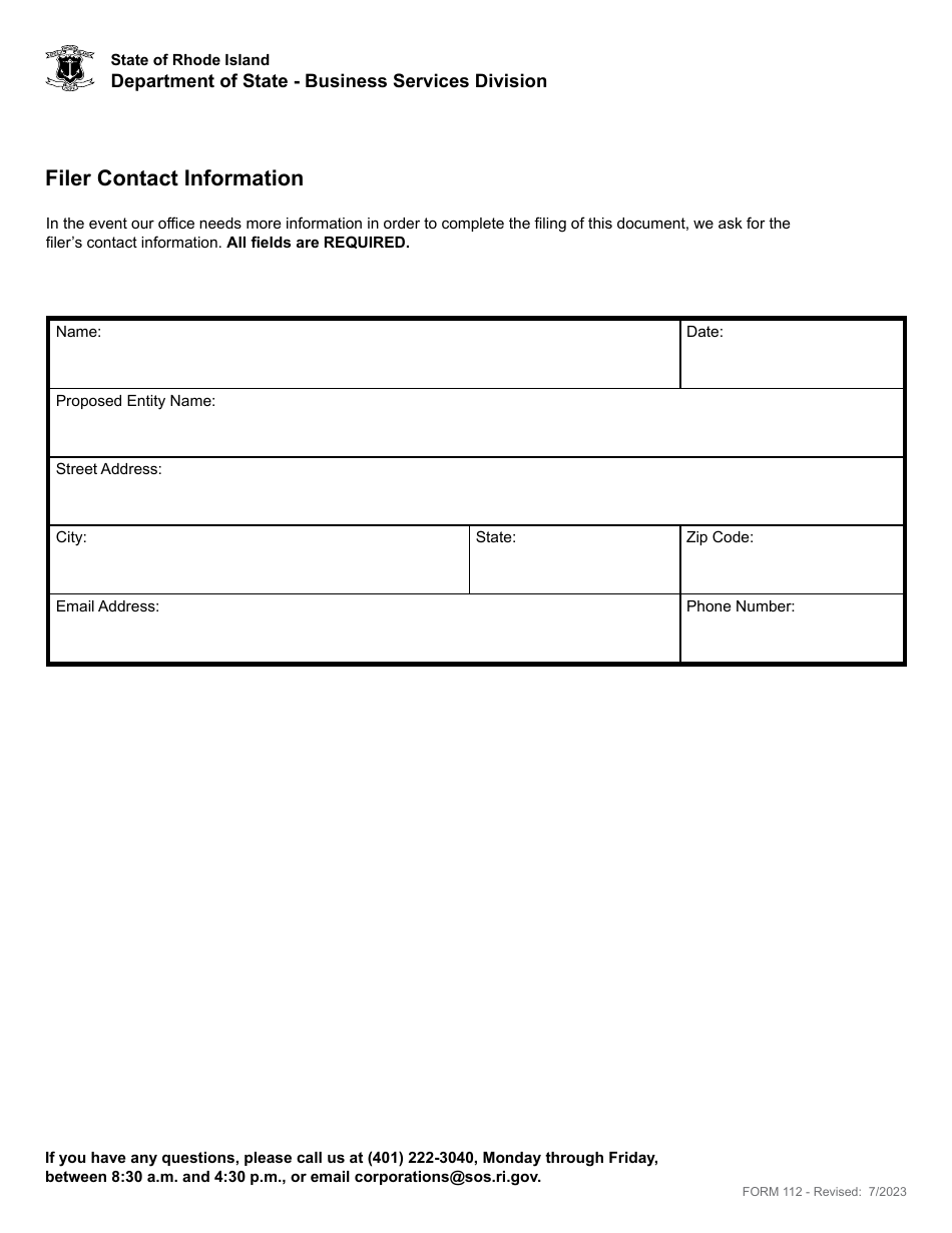 Form 112 Articles of Incorporation for a Domestic Professional Service Corporation - Rhode Island, Page 5