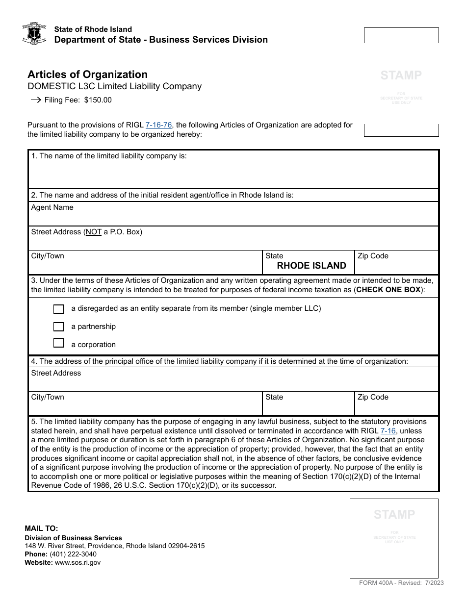 Form 400A - Fill Out, Sign Online and Download Fillable PDF, Rhode ...