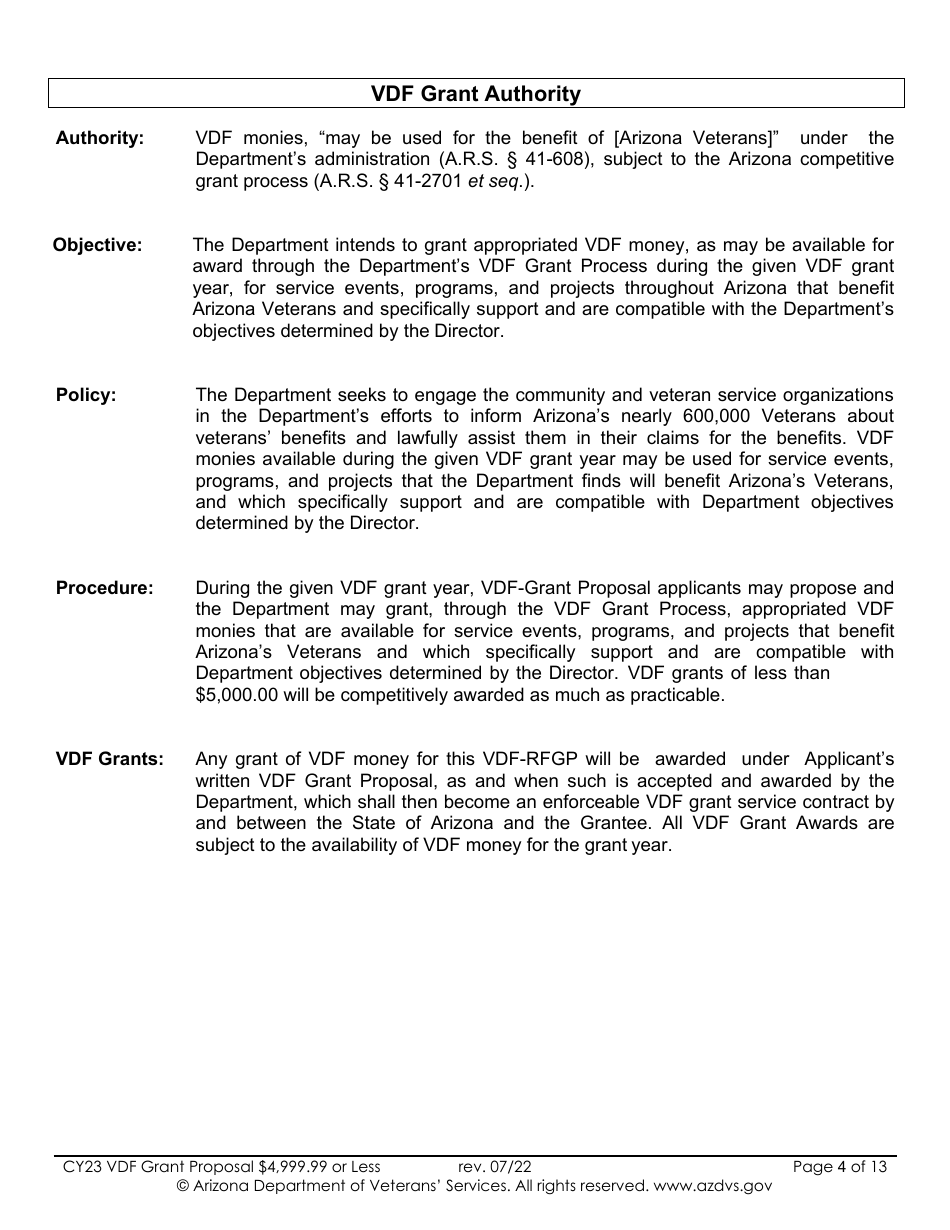 Proposal for Vdf Grant - $4,999.99 or Less - Arizona, Page 4