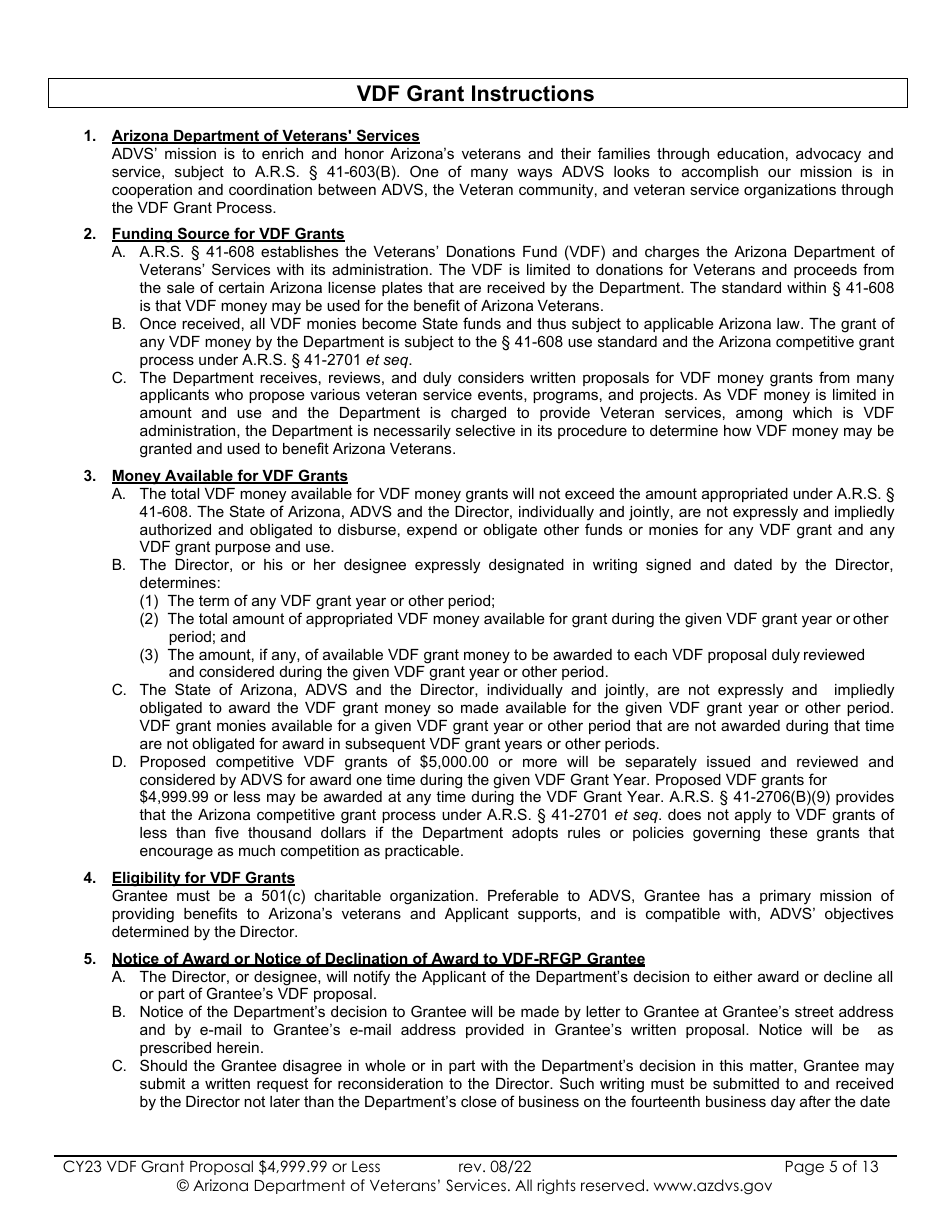 Proposal for Vdf Grant - $4,999.99 or Less - Arizona, Page 5