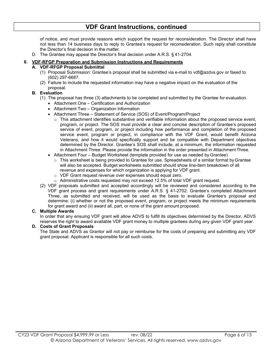Proposal for Vdf Grant - $4,999.99 or Less - Arizona, Page 6