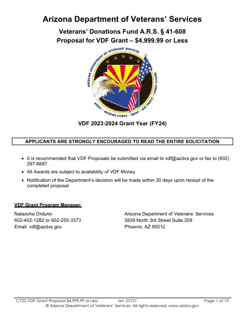 Proposal for Vdf Grant - $4,999.99 or Less - Arizona, 2024