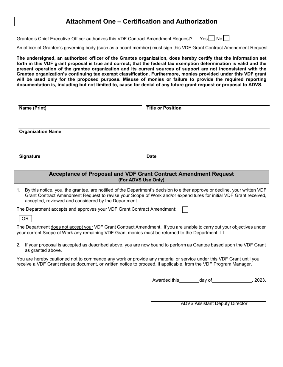 Vdf Grant Contract Amendment Request - Arizona, Page 1