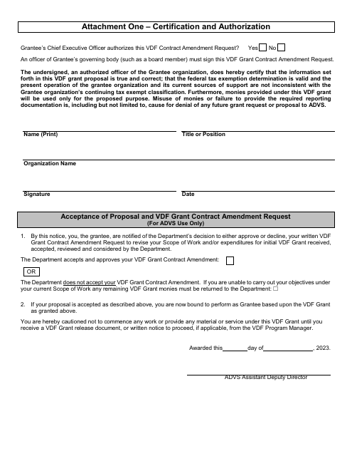 Vdf Grant Contract Amendment Request - Arizona, 2023