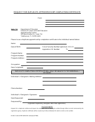 DCAE Form APPR IWD-501 Request for Duplicate Apprenticeship Completion Certificate - Florida