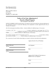 Document preview: Notice of Lot Line Adjustment of Parcels of Real Property - City of Petaluma, California