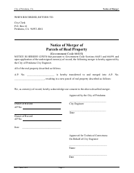 Document preview: Notice of Merger of Parcels of Real Property - City of Petaluma, California