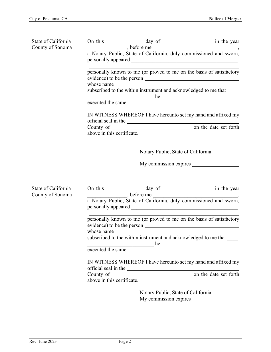 Notice of Merger of Parcels of Real Property - City of Petaluma, California, Page 2