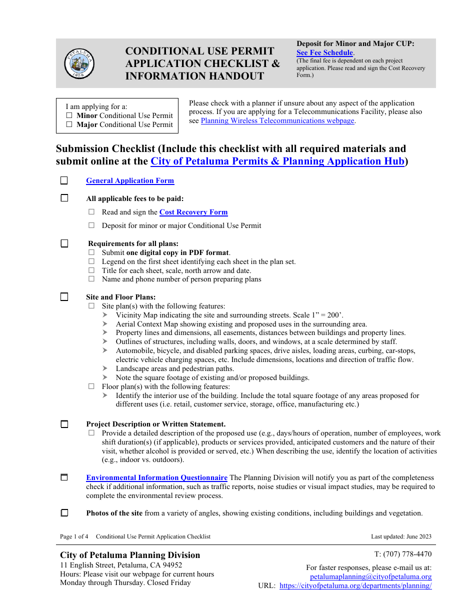 City of Petaluma, California Conditional Use Permit Application ...