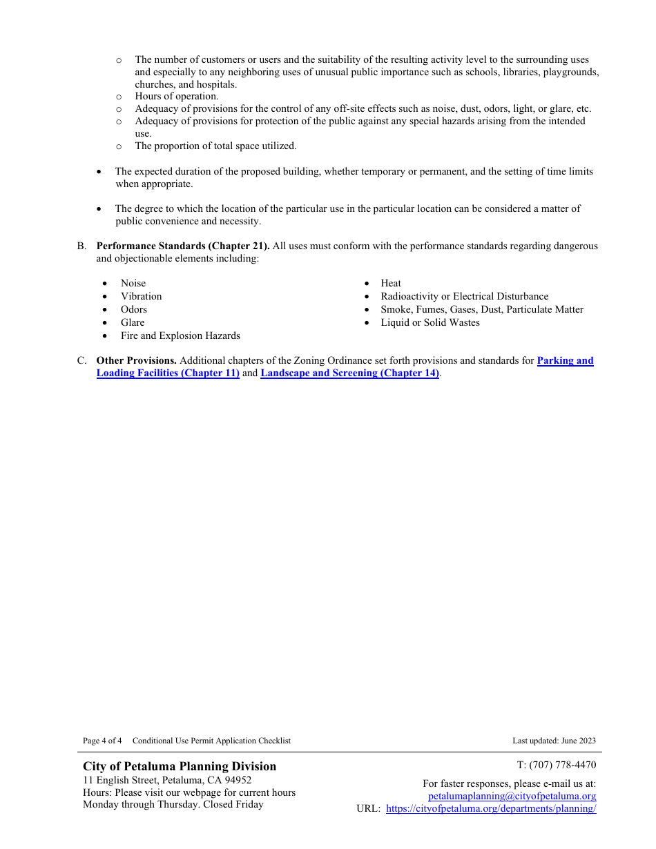 Conditional Use Permit Application Checklist  Information Handout - City of Petaluma, California, Page 4