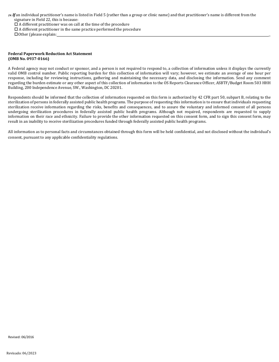 Form MED-178 Sterilization Consent Form - Colorado (English / Spanish), Page 3