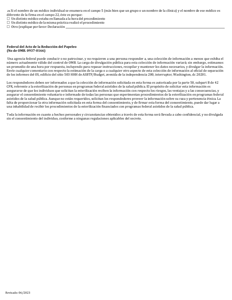 Form MED-178 Sterilization Consent Form - Colorado (English / Spanish), Page 4