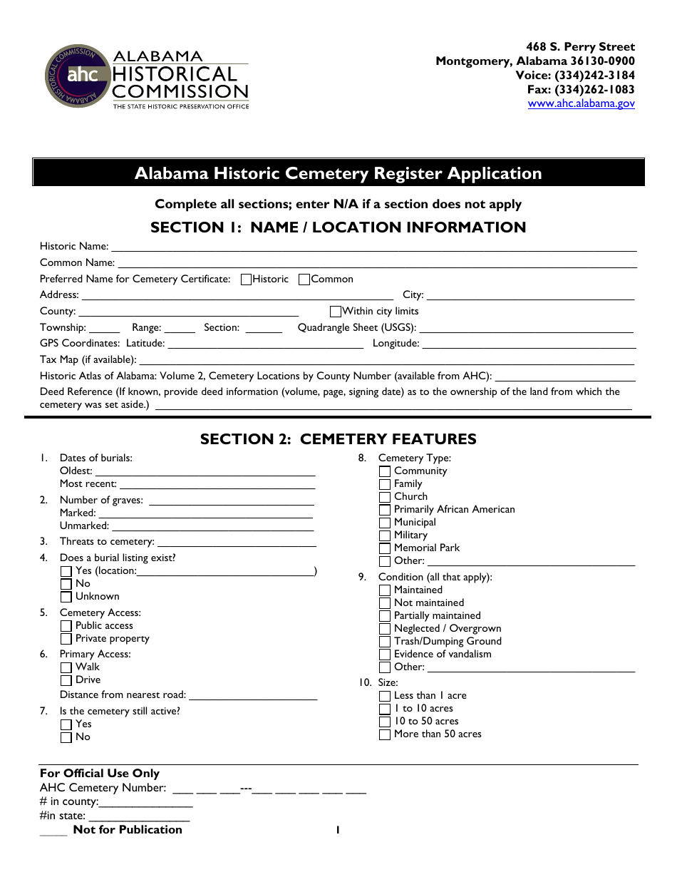 Alabama Alabama Historic Cemetery Register Application - Fill Out, Sign ...
