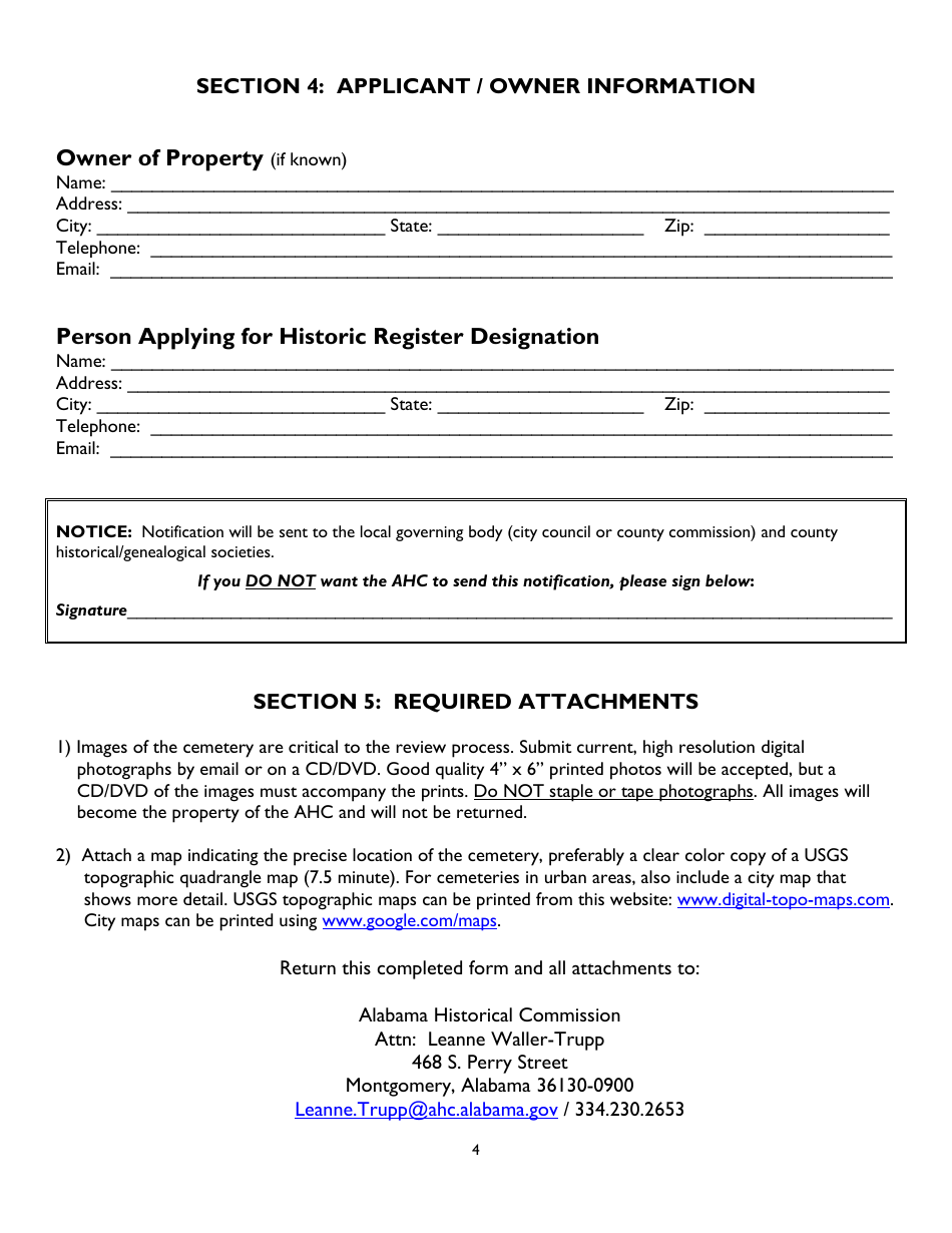Alabama Historic Cemetery Register Application - Alabama, Page 4