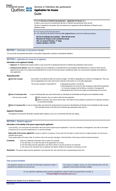Form 2490 Application for Access - Quebec, Canada