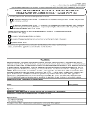 Form PTO/AIA/07 Substitute Statement in Lieu of an Oath or Declaration for Reissue Patent Application (35 U.s.c. 115(D) and 37 Cfr 1.64), Page 2