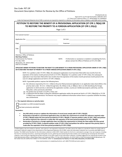 Form PTO/SB/459  Printable Pdf