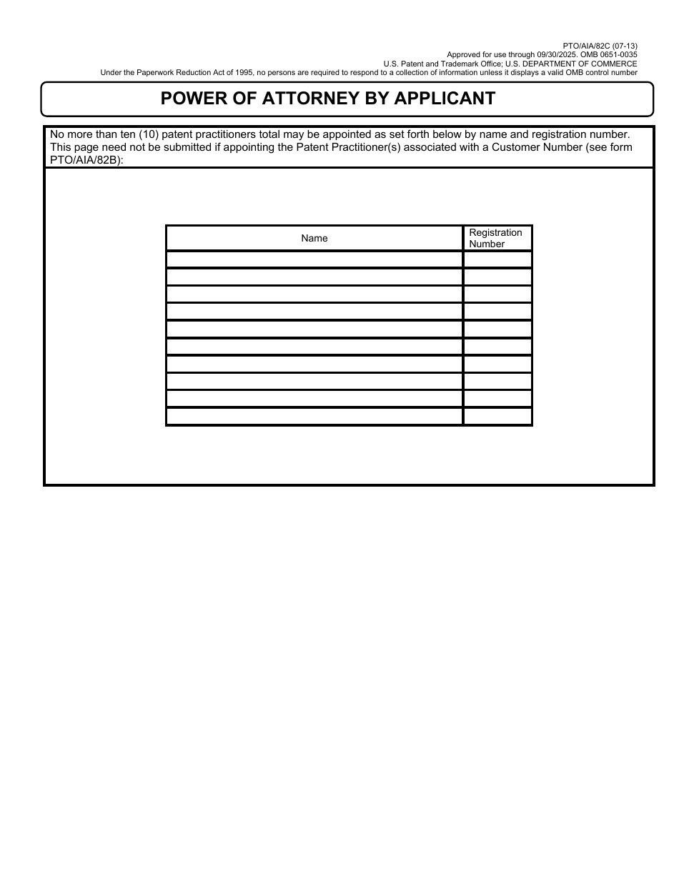 Form PTO / AIA / 82 Transmittal for Power of Attorney to One or More Registered Practitioners / Power of Attorney by Applicant, Page 3